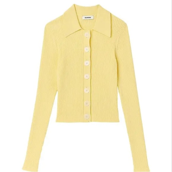 Sandro cropped ribbed yellow cardigan - Picture 1 of 14